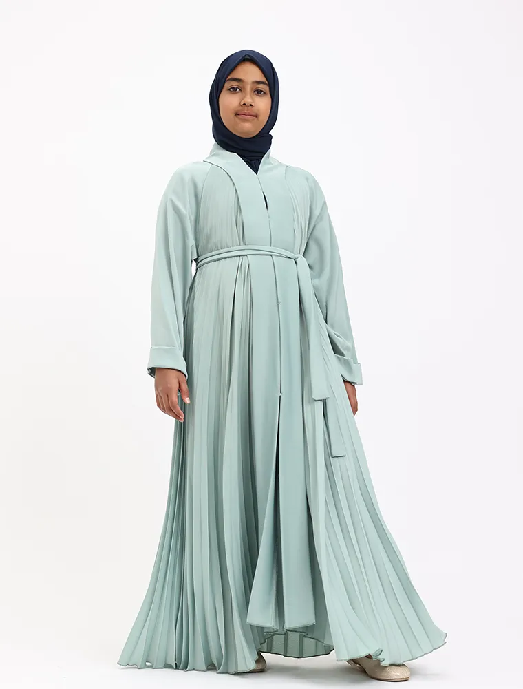 Girls Sage Pleated Silhouette Abaya